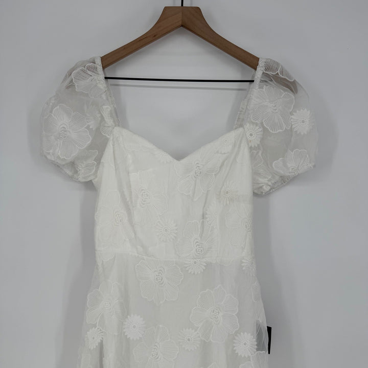 Lulus Sweetest Behavior White Embroidered Puff Sleeve Midi Dress Size S