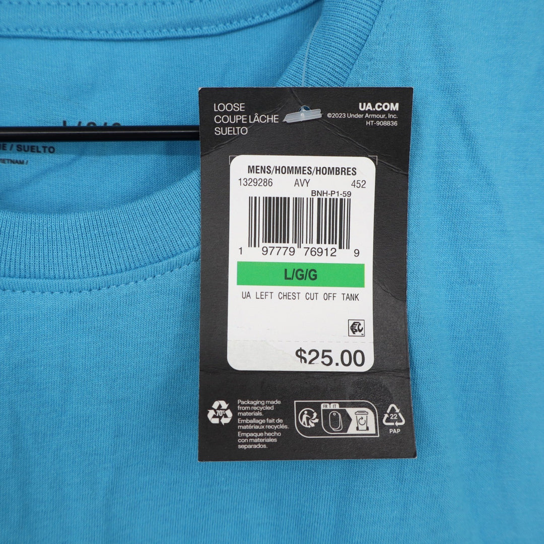 Under Armour Mens Left Chest Cut Off Tank Blue Loose Fit Muscle Tee