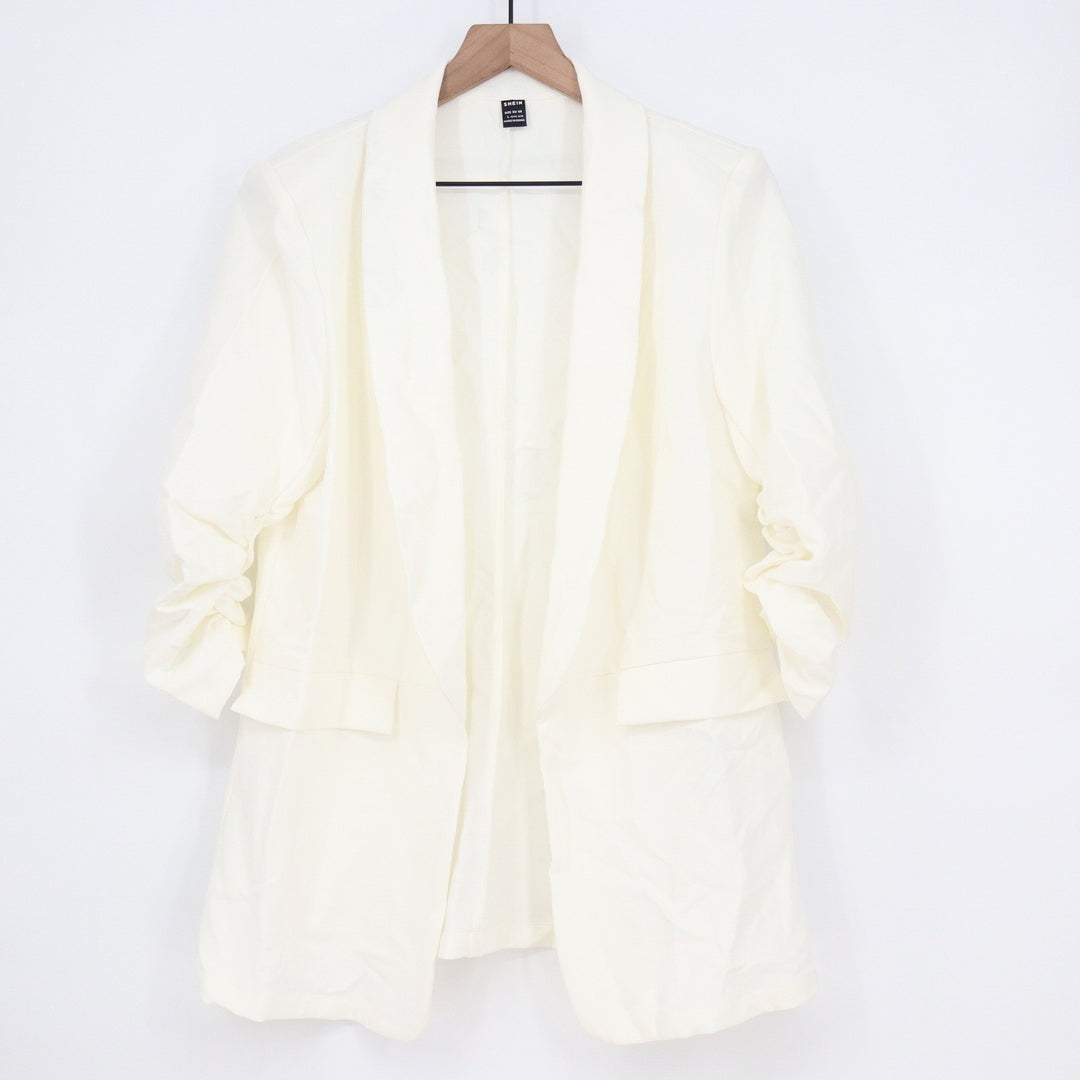 SHEIN Womens Cream Ruched 3/4 Sleeve Open Front Shawl Collar Blazer Large
