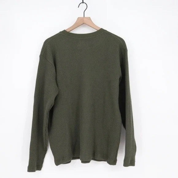 American Giant T-Shirt Mens M Olive Green Cotton Stretch Waffle Knit Long Sleeve