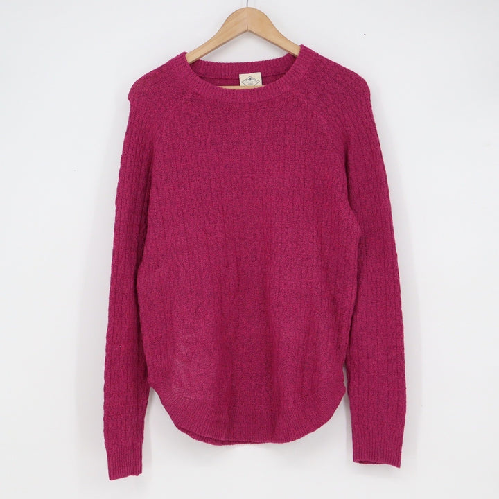 St Johns Bay Magenta Pink Ribbed Crewneck Sweater Curved Hem Womens Small