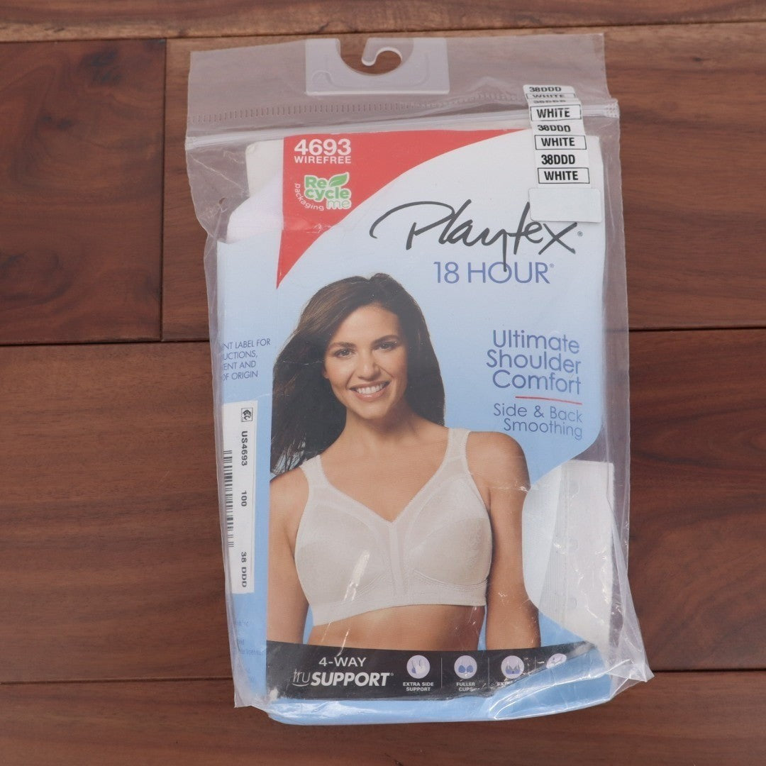 Playtex 18 Hour Ultimate Bra Women 38DDD White Stretch Shoulder Comfort Wireless