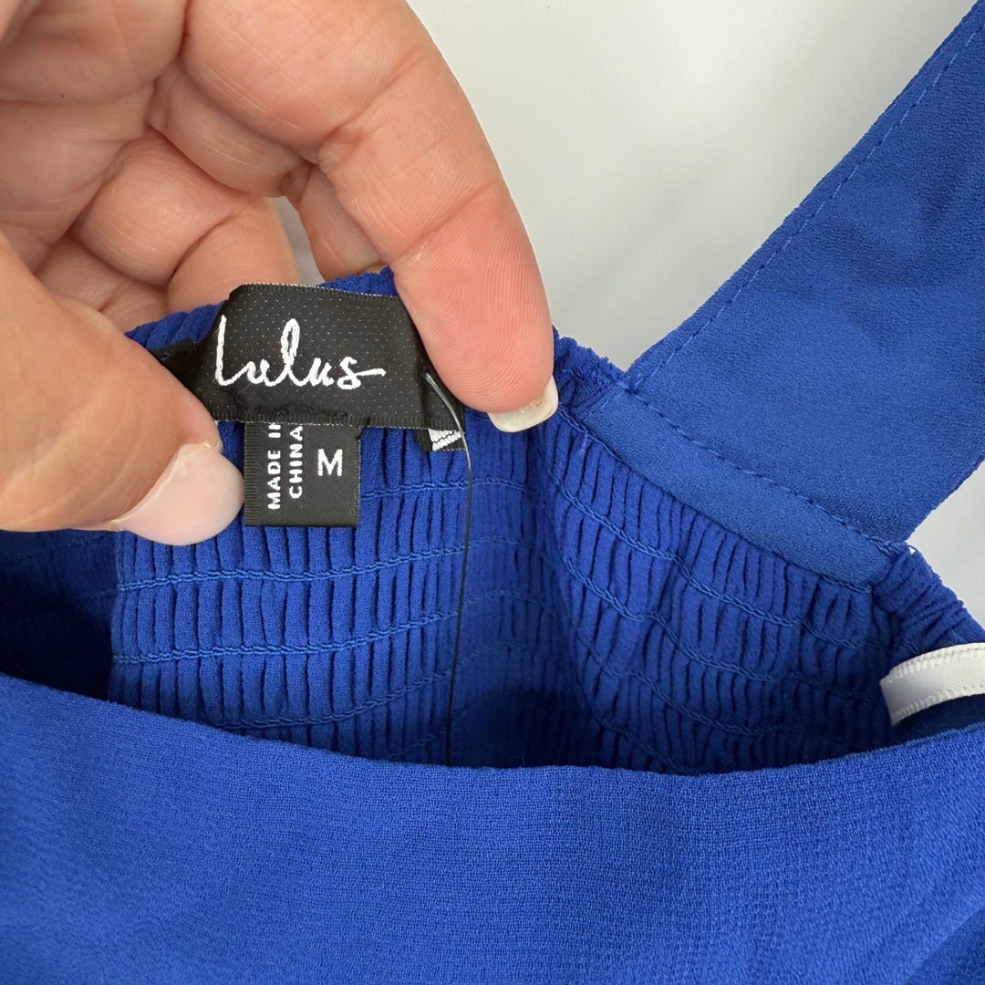 Lulus Summer Invite Royal Blue Tie-Strap Tiered Midi Dress Size M