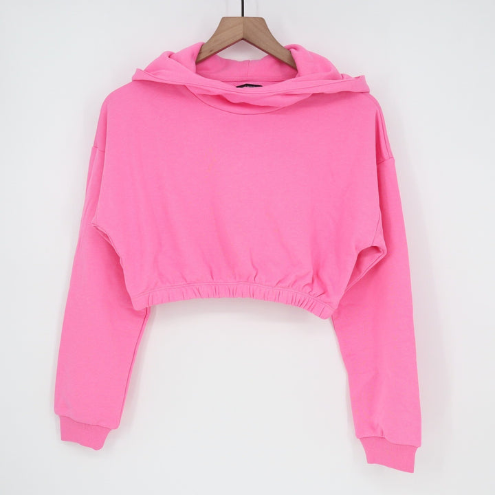 Naked Wardrobe Womens Pink Cropped Hoodie Sweatshirt Size S Hot Pink