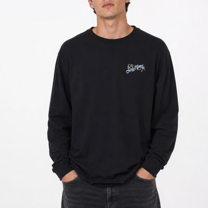 Ngoodies Mens Long Sleeve Graphic Tee Black Send Noods Anime Eyes Size M