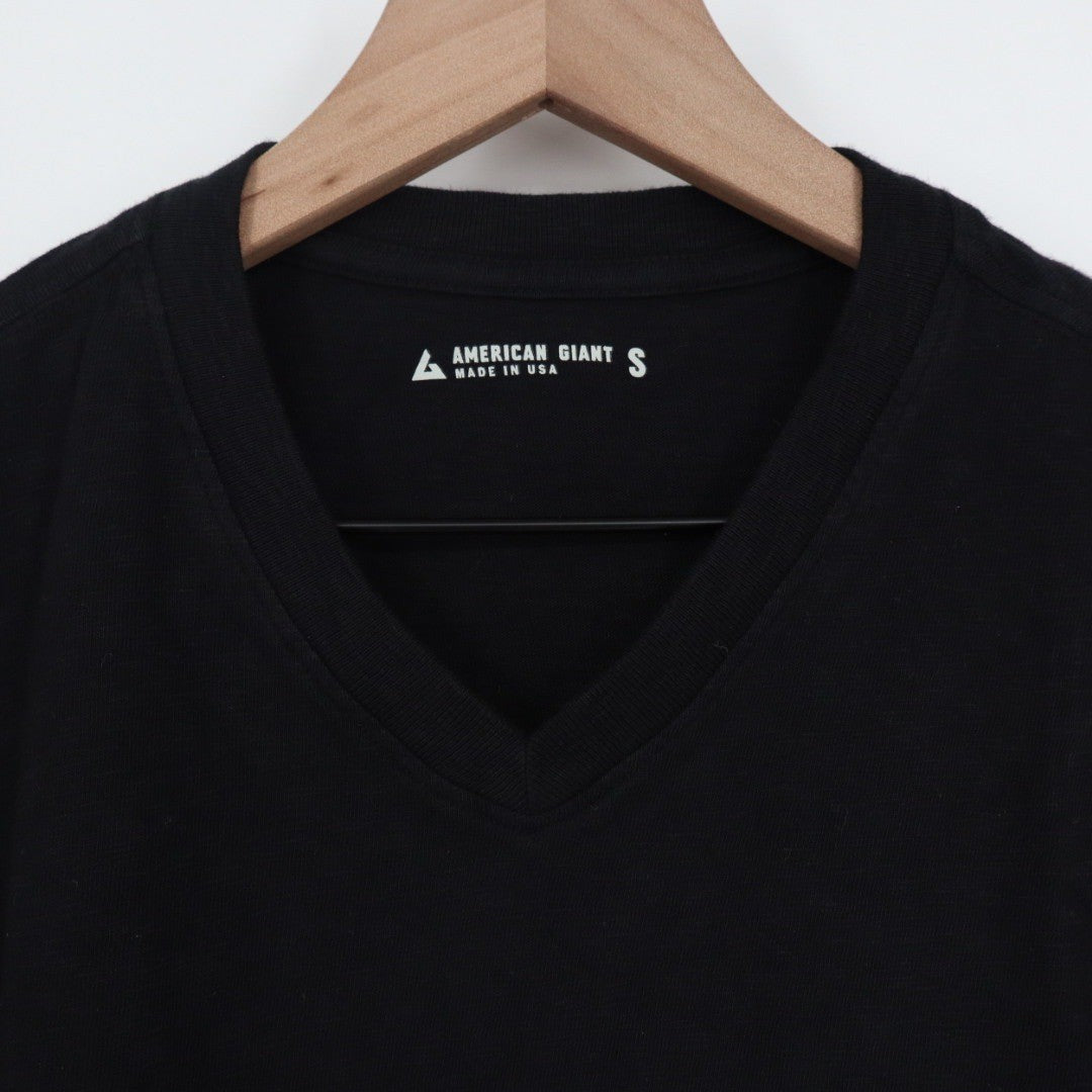 AMERICAN GIANT Black V Neck T Shirt Mens Size S Made in USA Cotton