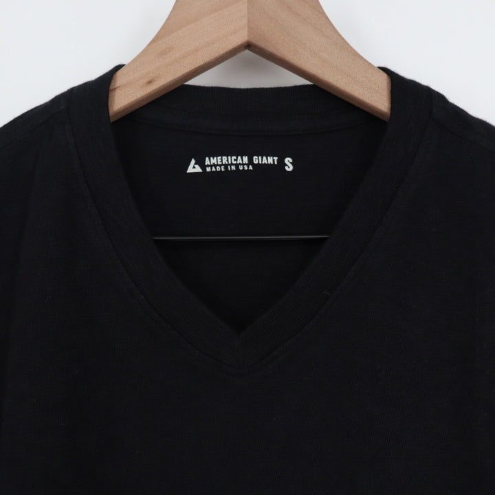 AMERICAN GIANT Black V Neck T Shirt Mens Size S Made in USA Cotton