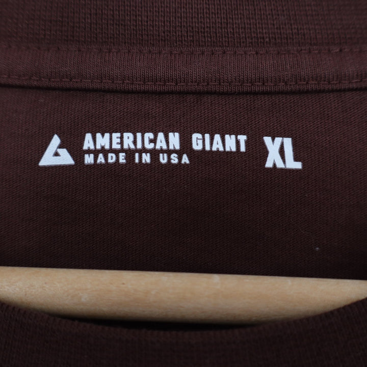American Giant T-Shirt Mens XL Maroon Cotton Long Sleeve Front Pocket Crew Neck