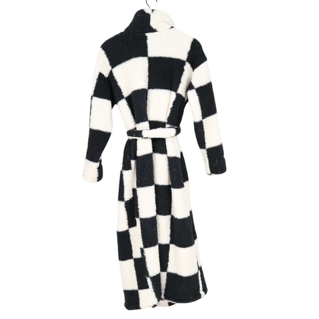 Sanctuary Wrap Bathrobe Womens XS/S Black White Check Sherpa Fleece Tie Waist