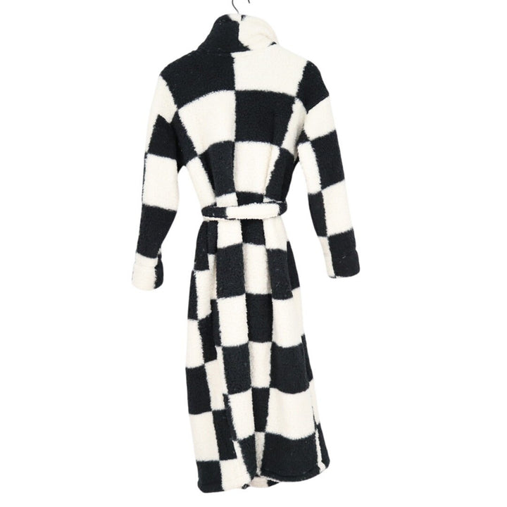 Sanctuary Wrap Bathrobe Womens XS/S Black White Check Sherpa Fleece Tie Waist