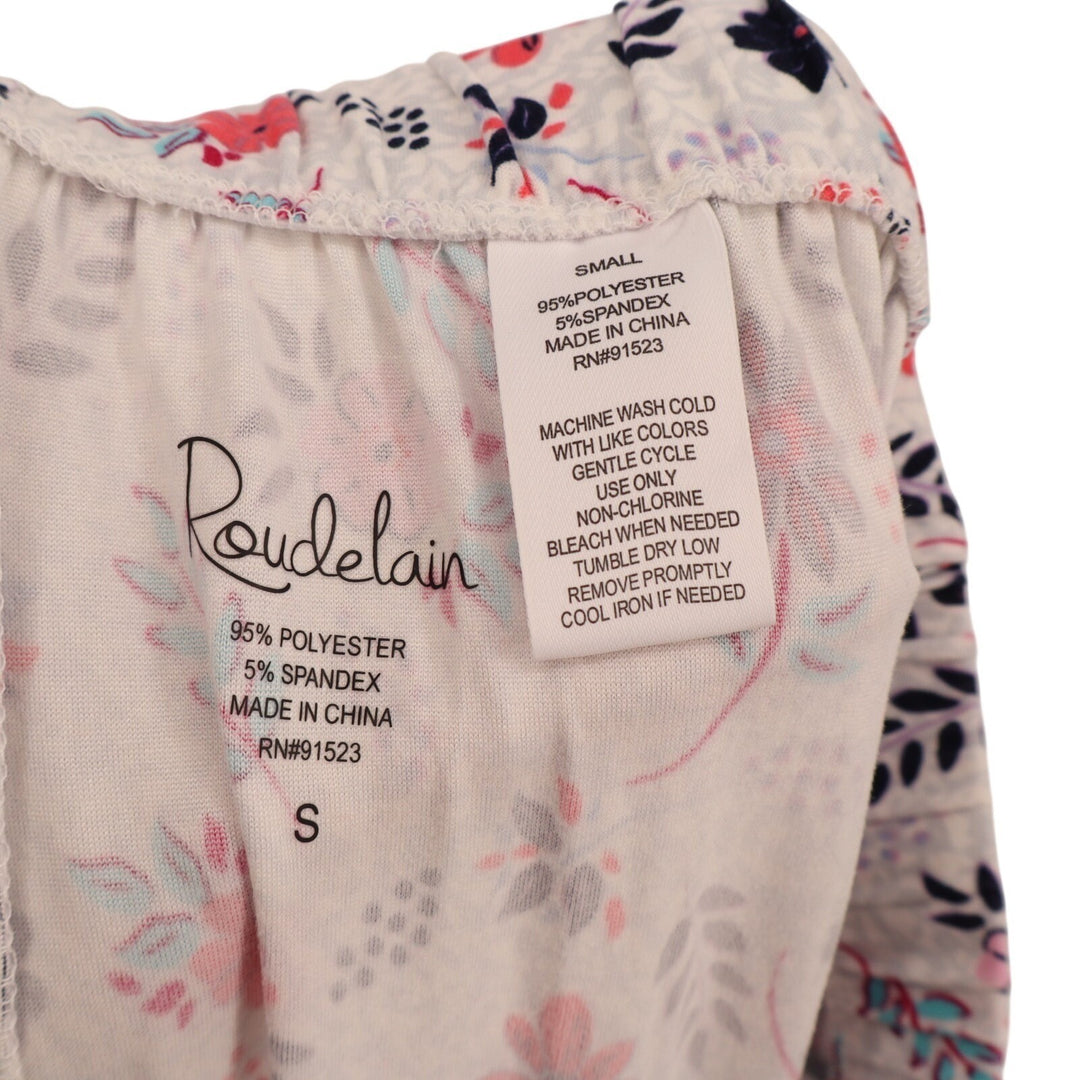 Roudelain Jogger Pajama Pants Women Small White Multi Floral Stretch Tapered Leg