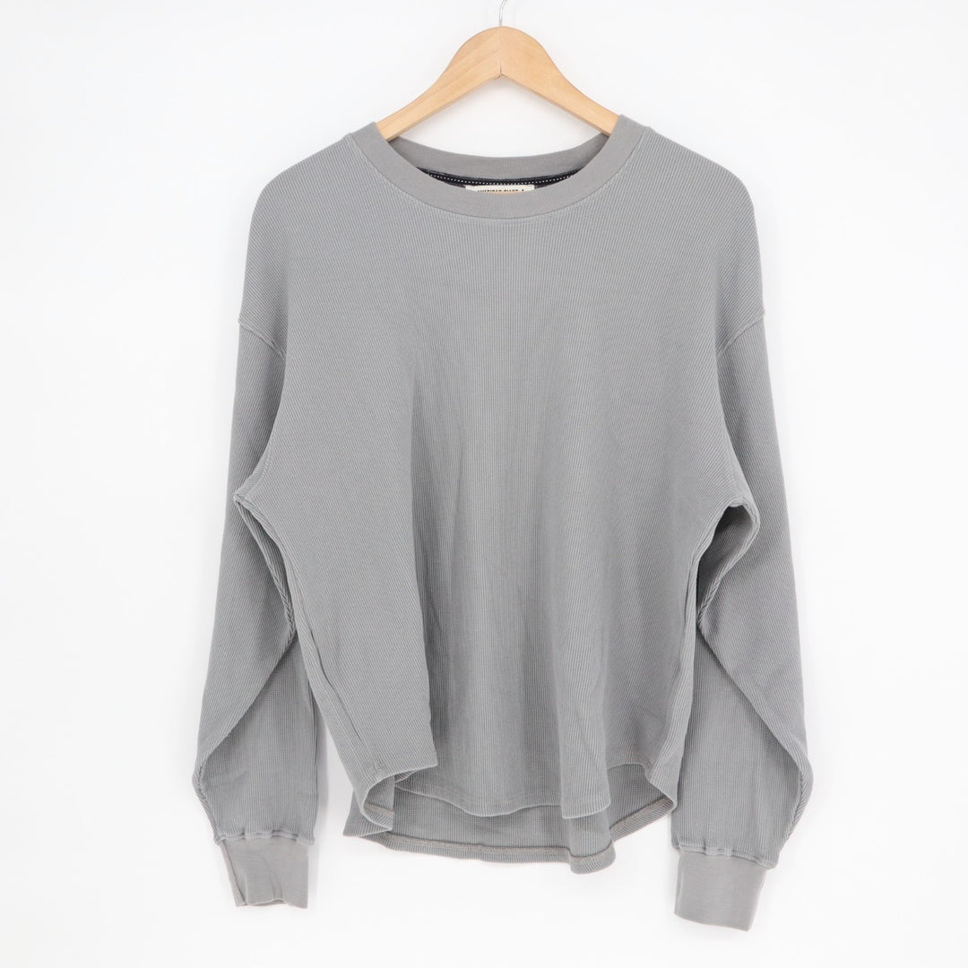 American Giant Thermal Crew T-Shirt Womens L Sharkskin Waffle Knit Curved Hem