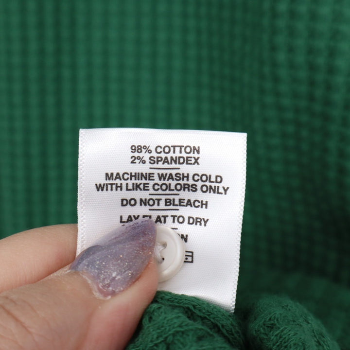 American Giant T-Shirt Men L Hunter Green Cotton Stretch Waffle Knit Henley Neck
