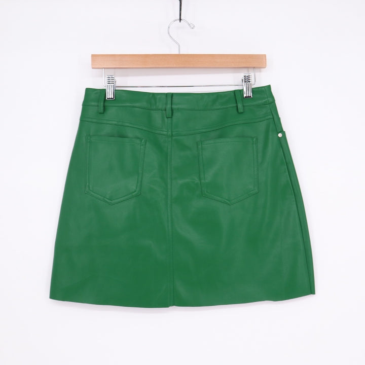 Fate Cross Your Mind Mini Skirt Women Medium Hunter Green Faux Leather 5-Pockets
