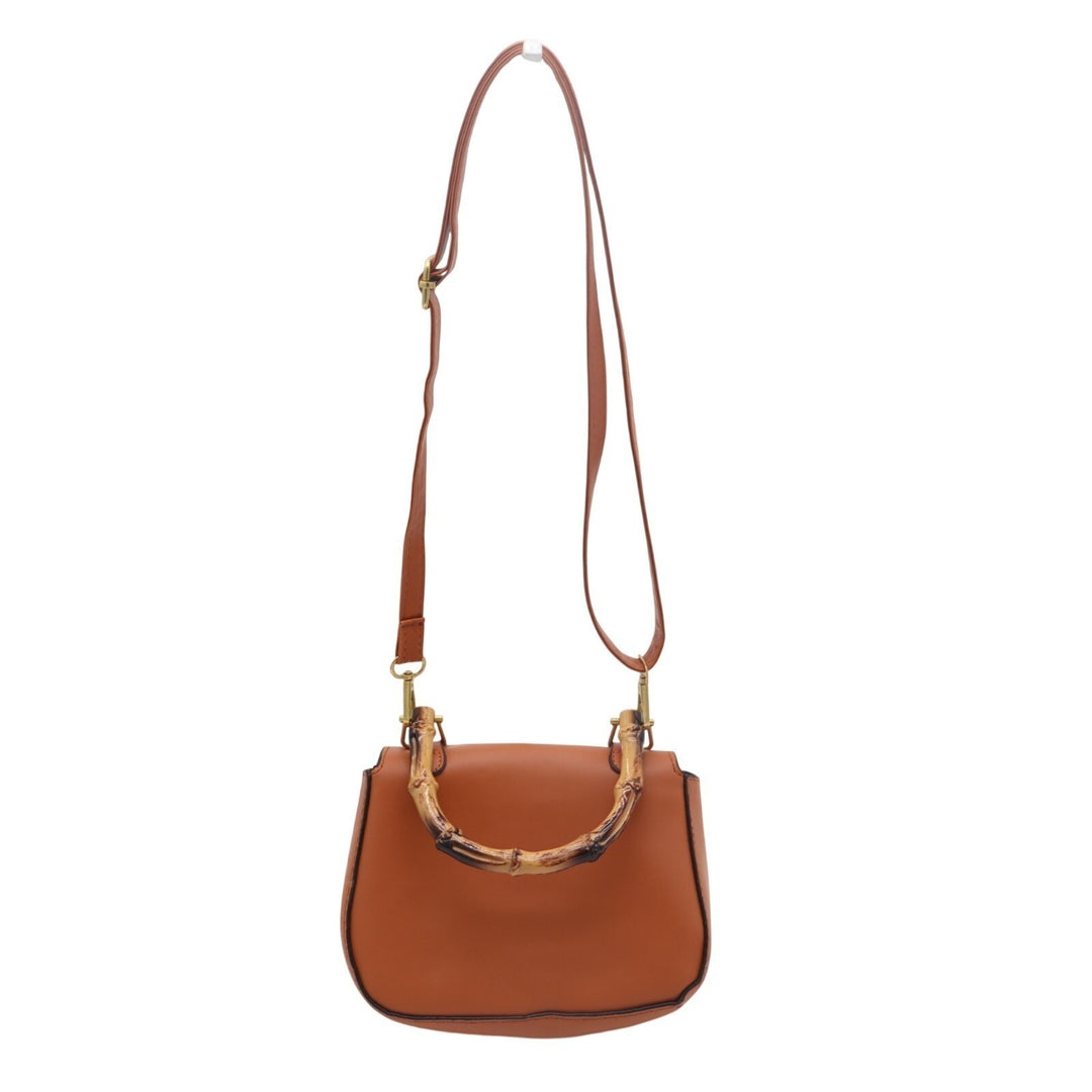 Womens Handbag Brown Bamboo Shaped Detachable Adjustable Strap Crossbody Bag