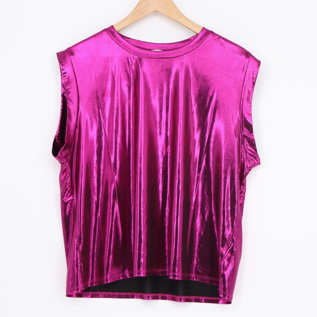 Gilli T-Shirt Womens Large Purple Shiny Stretch Sleeveless Crew Neck Pullover