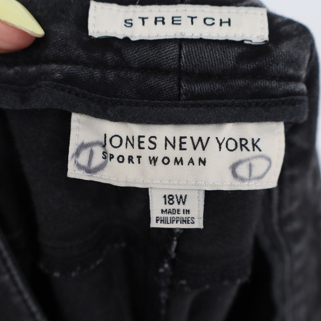 Jones New York Sport Woman Black Straight Leg Stretch Jeans 18W Solid Denim