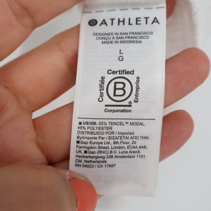 Athleta Womens White Tencel Modal Blend Elbow Sleeve Boxy Crew Neck Top Large