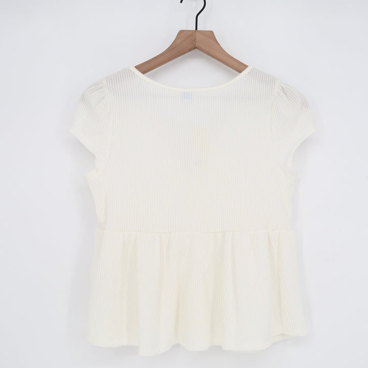 Blue Rain Francesca's Cream Ribbed V-Neck Babydoll Peplum Top Large