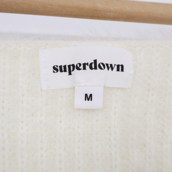Superdown Womens Cream Fuzzy Surplice V-Neck Cropped Sweater Size M DVC 045