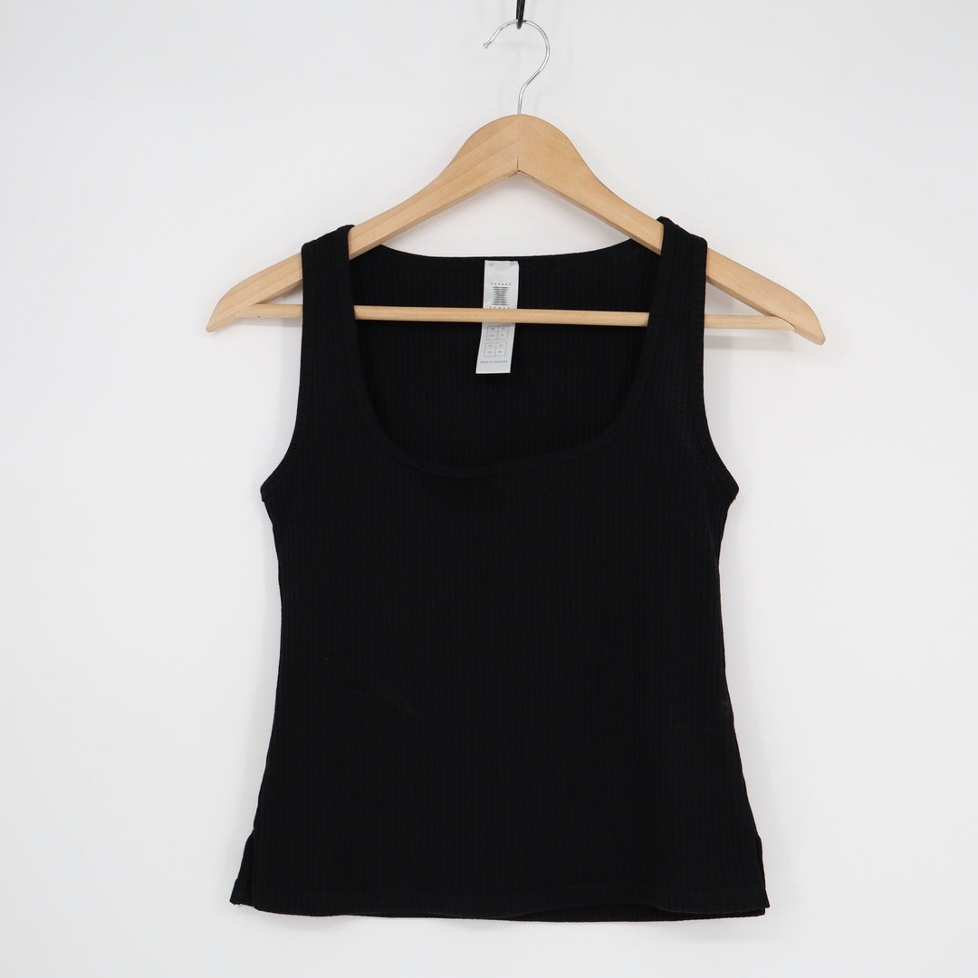 Savage X Fenty Womens Ribbed Tank Top Black Scoop Neck Logo XS