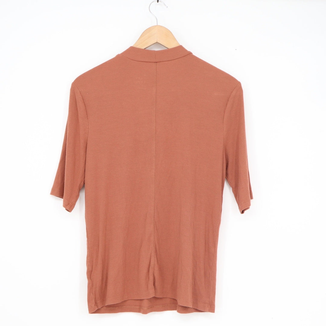 A New Day Womens Ribbed Mock Neck Elbow Sleeve Top Terracotta Rust Large