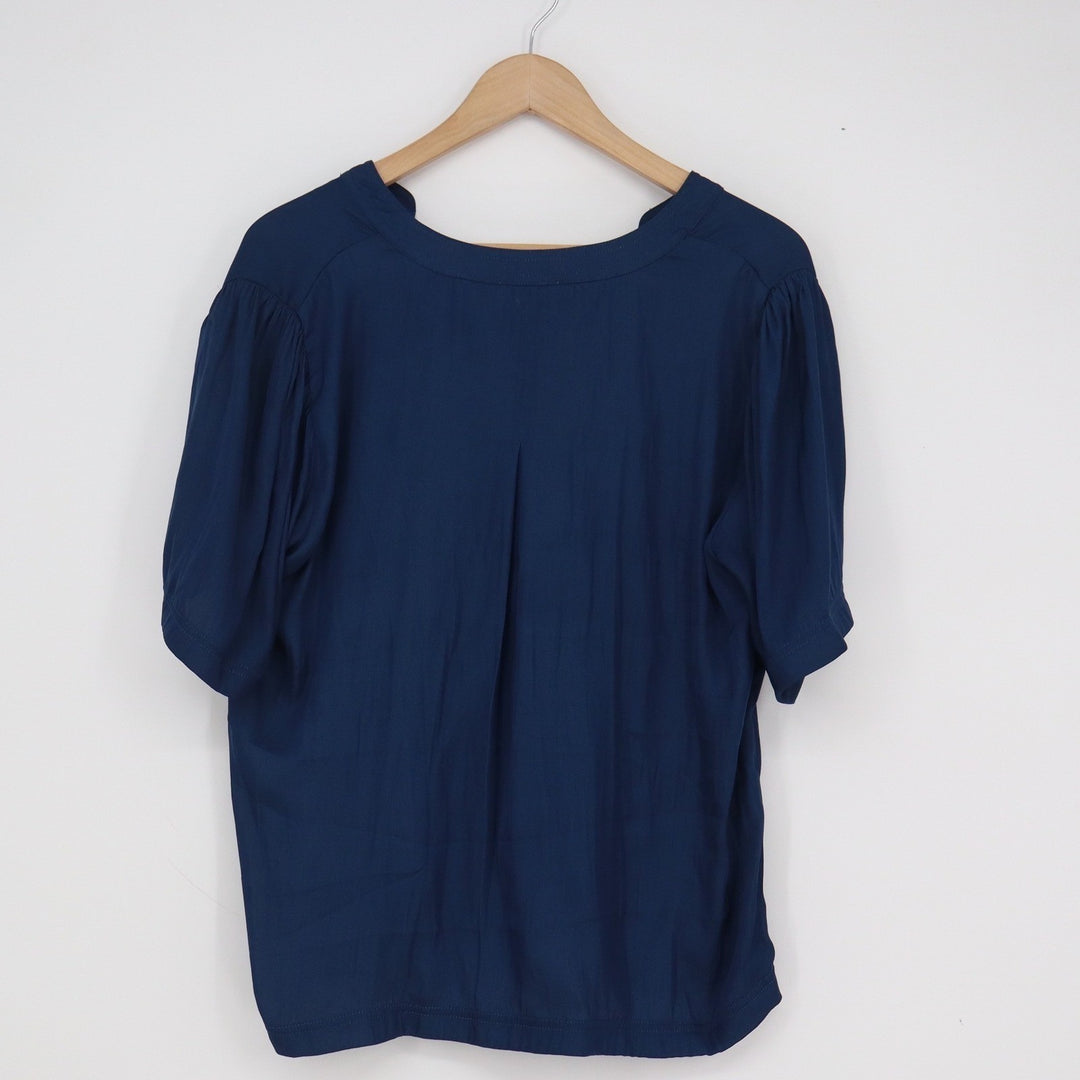 Nine Britton Navy Blue Split V-Neck Short Sleeve High-Low Blouse Top Large