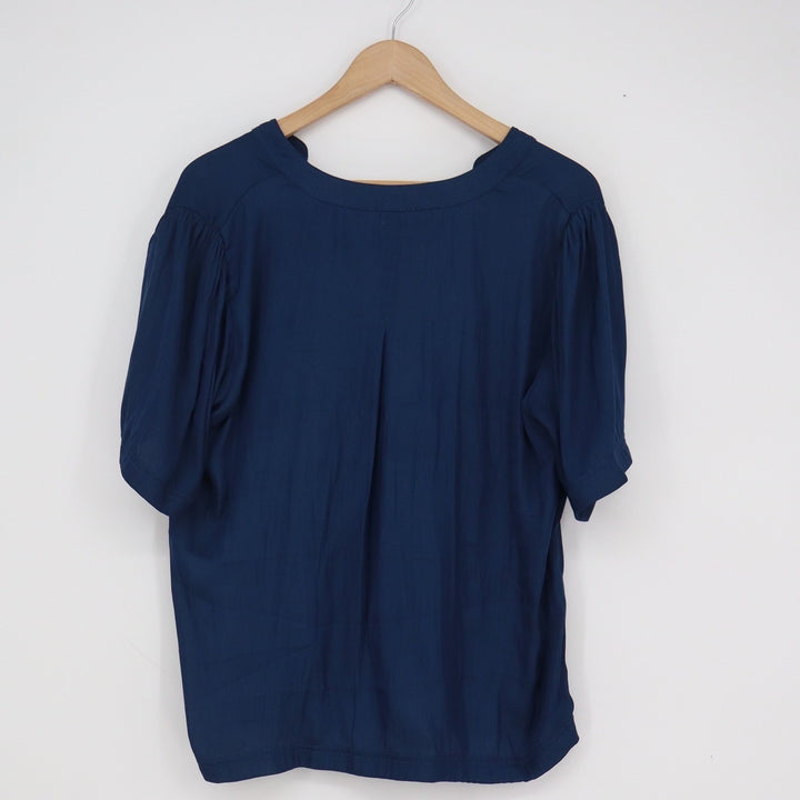 Nine Britton Navy Blue Split V-Neck Short Sleeve High-Low Blouse Top Large