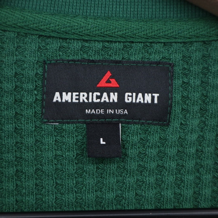 American Giant T-Shirt Men L Hunter Green Cotton Stretch Waffle Knit Henley Neck