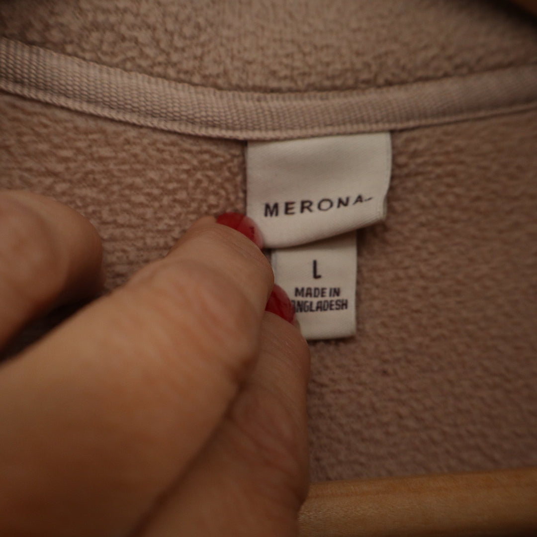 Merona Womens Full Zip Fleece Jacket Cream Off-White Mock Neck Size L