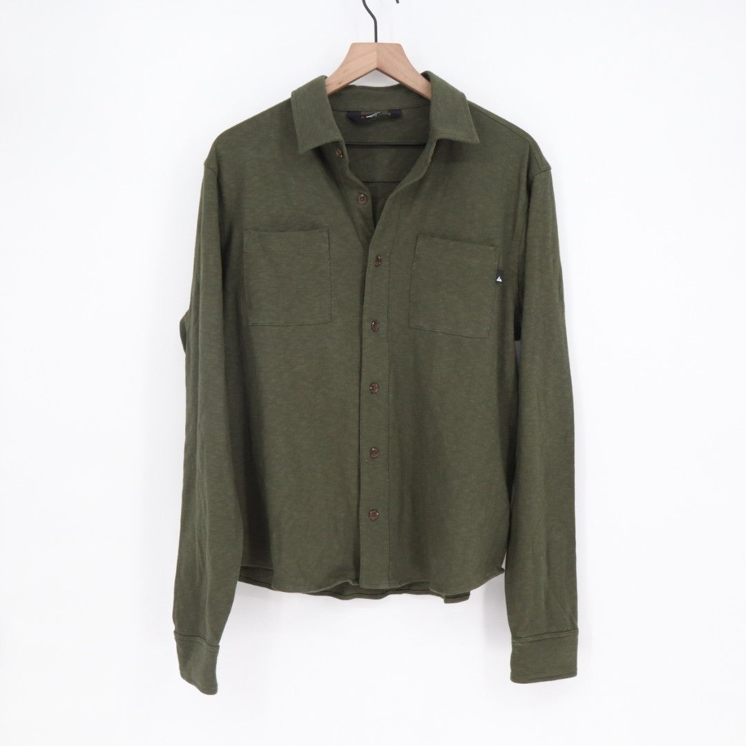 American Giant Premium Slub Shirt Men M Olive Green Cotton Long Sleeve Button Up