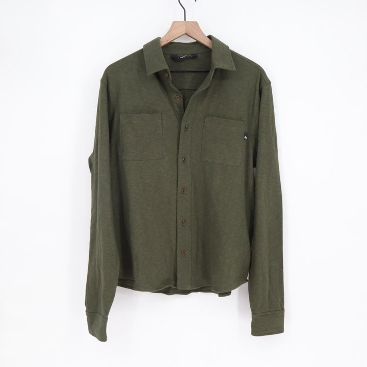 American Giant Premium Slub Shirt Men M Olive Green Cotton Long Sleeve Button Up