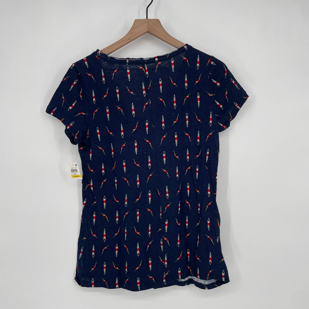 Maison Jules Women's Navy Swimmers Print V Neck T Shirt Size Medium
