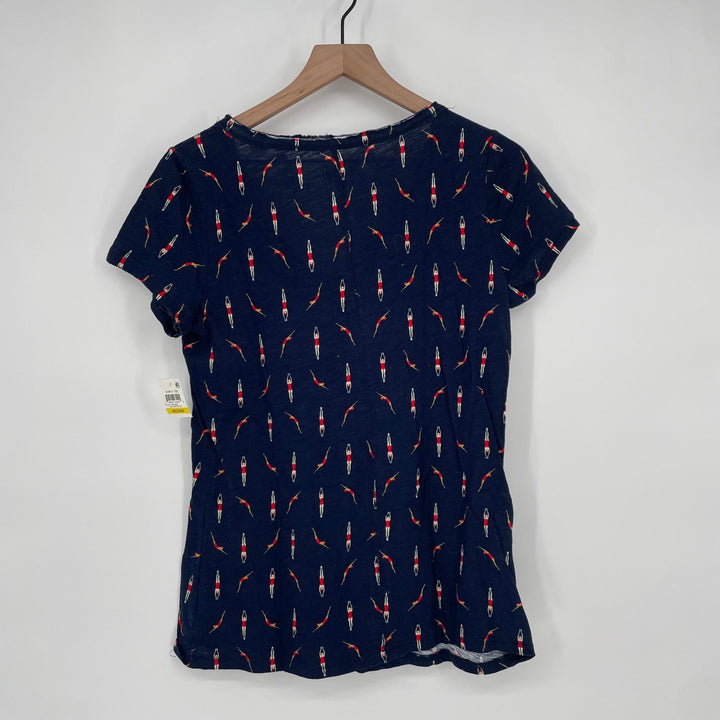 Maison Jules Women's Navy Swimmers Print V Neck T Shirt Size Medium