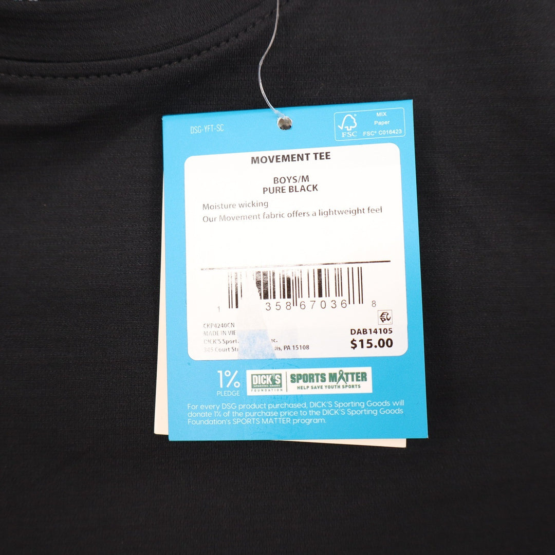 DSG Boys Movement Tee Pure Black Short Sleeve Athletic Shirt Size M 10-12 NEW
