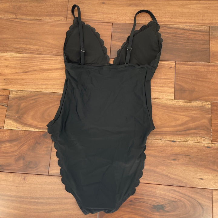 J. Crew Black Scalloped Trim One Piece Swimsuit Bathing Suit XS