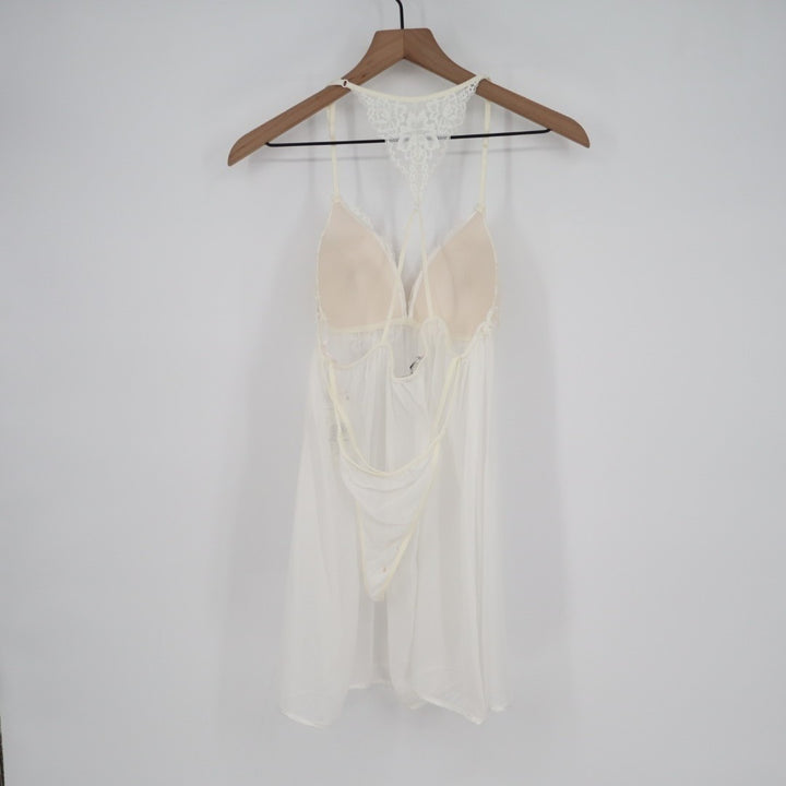 Linea Donatella Juliet Chiffon Babydoll Womens Large White Padded with G-String