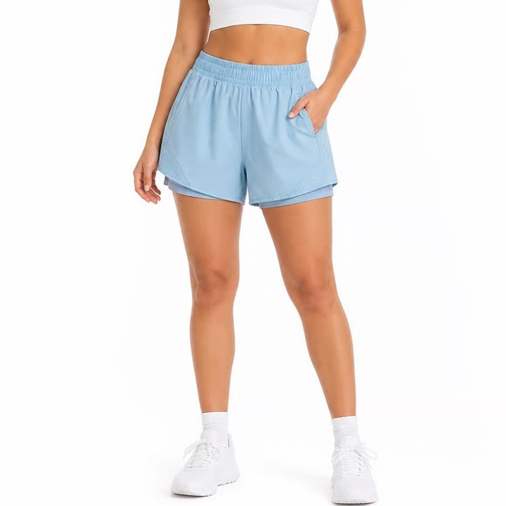 Ultra Performance Womens Light Blue 2-in-1 Running Shorts Zipper Pockets Large
