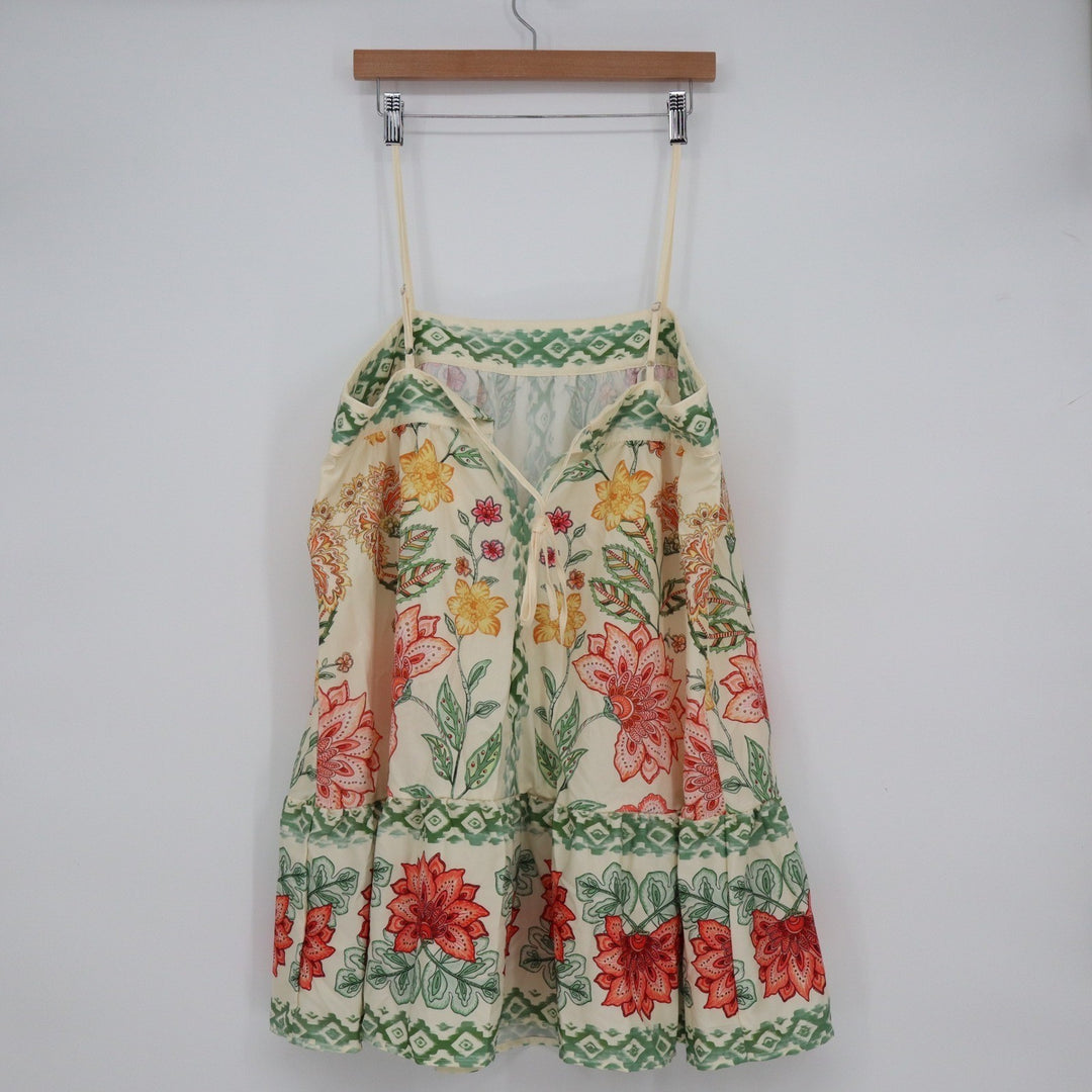 SHEIN Floral Print Tiered Cami Mini Dress XL Cream Red Green
