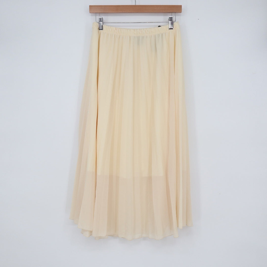 See You Monday Cream Pleated Maxi Skirt Elastic Waist Lined Large