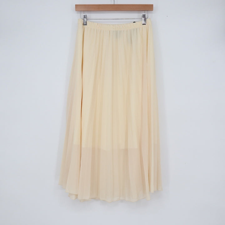 See You Monday Cream Pleated Maxi Skirt Elastic Waist Lined Large