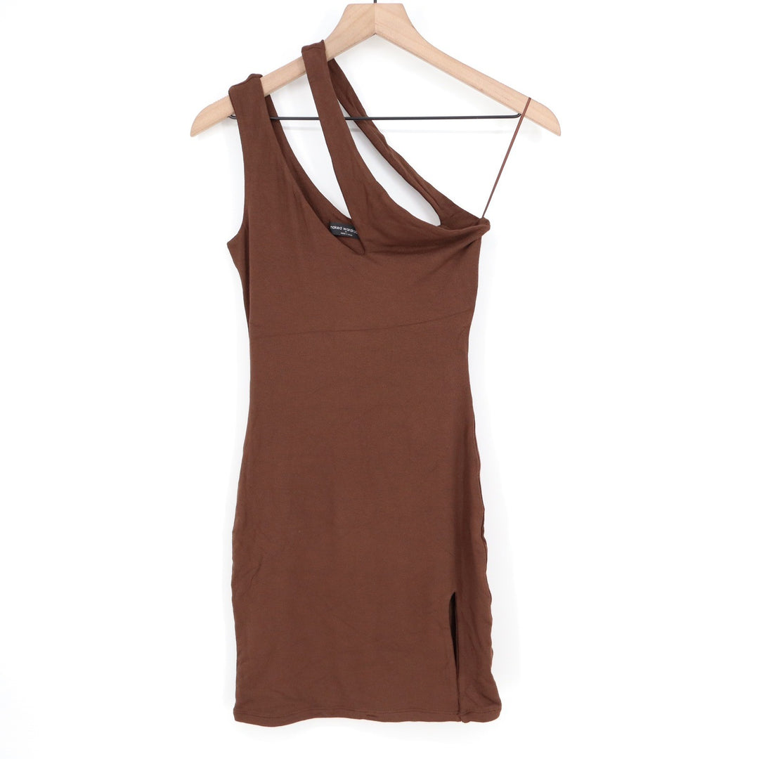 Naked Wardrobe One Shoulder Cutout Mini Dress Brown XL