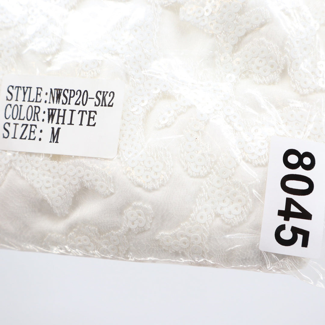 Naked Wardrobe White Sequin Lace Pleated Ruffle Mini Skirt Womens M