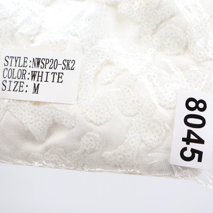 Naked Wardrobe White Sequin Lace Pleated Ruffle Mini Skirt Womens M