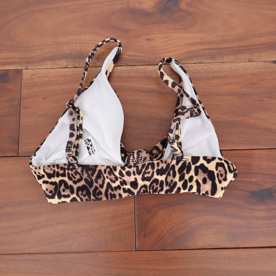ASOS DESIGN Leopard Print Triangle Bikini Top Knot Detail Swimwear US 2