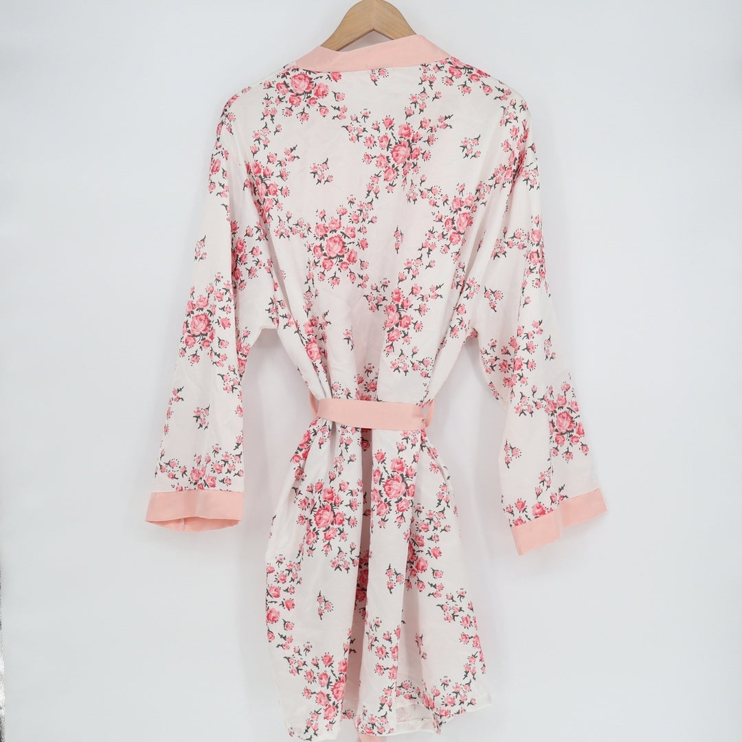 Morgan Lane x FabFitFun Floral Kimono Robe Pink White Rose Print L/XL Pockets