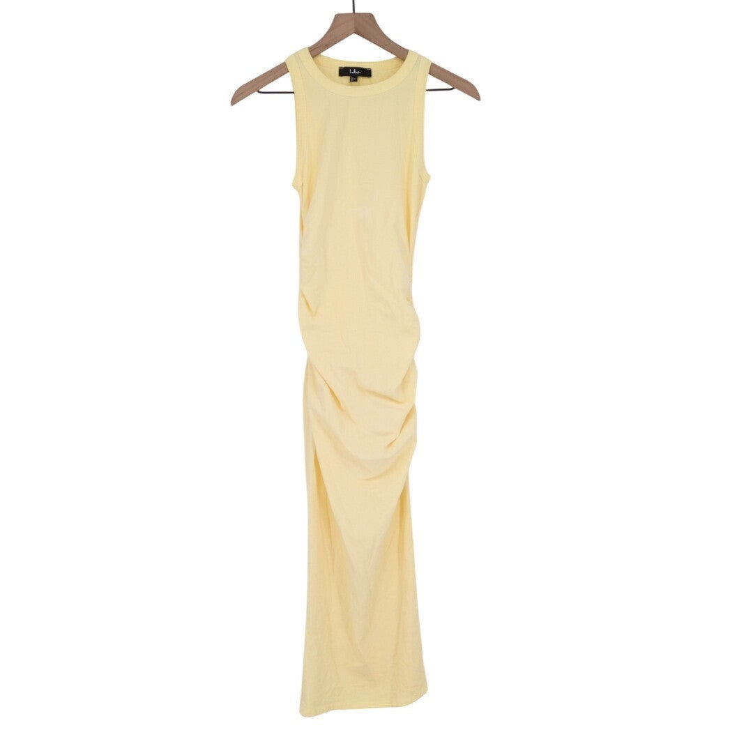 Lulus Lavina Midi Bodycon Dress Womens Small Light Yellow Jersey Knit Sleeveless