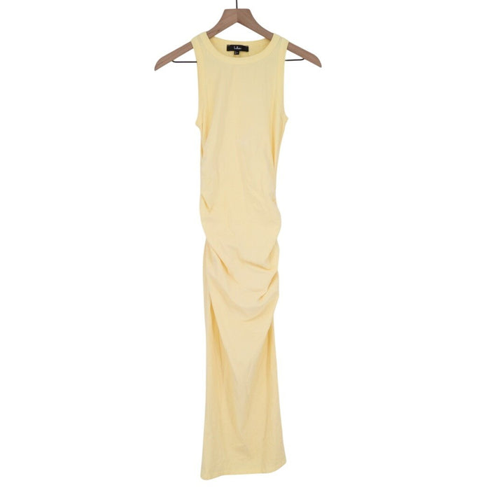 Lulus Lavina Midi Bodycon Dress Womens Small Light Yellow Jersey Knit Sleeveless