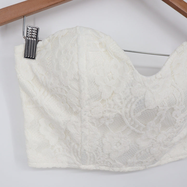 Naked Wardrobe White Lace Bustier Crop Top Sweetheart Small
