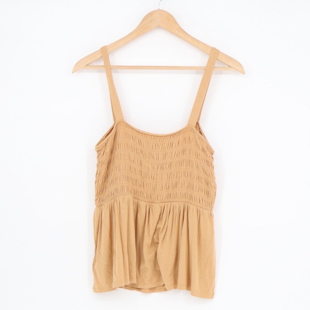 American Eagle Outfitters Babydoll Tank Top Womens Large Brown Stretch Smocked